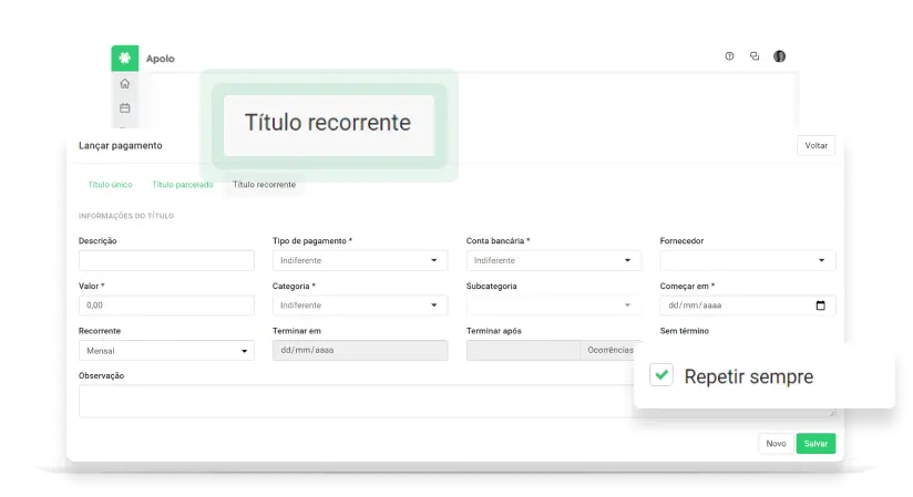 Tela de títulos recorrentes